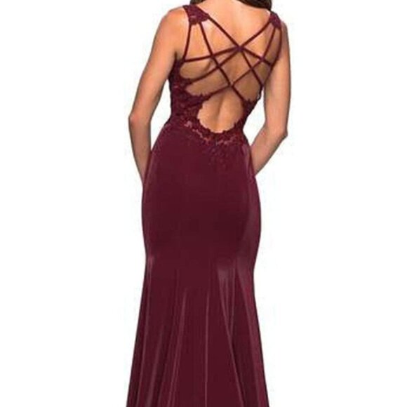 NWT La Femme 27474 Prom Dress Two Tone Jersey Wine Size 0 - Picture 2 of 6